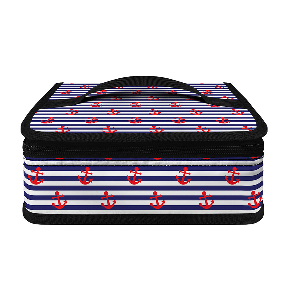 Blue Striped Nautical Anchor Print Small Lunch Bag