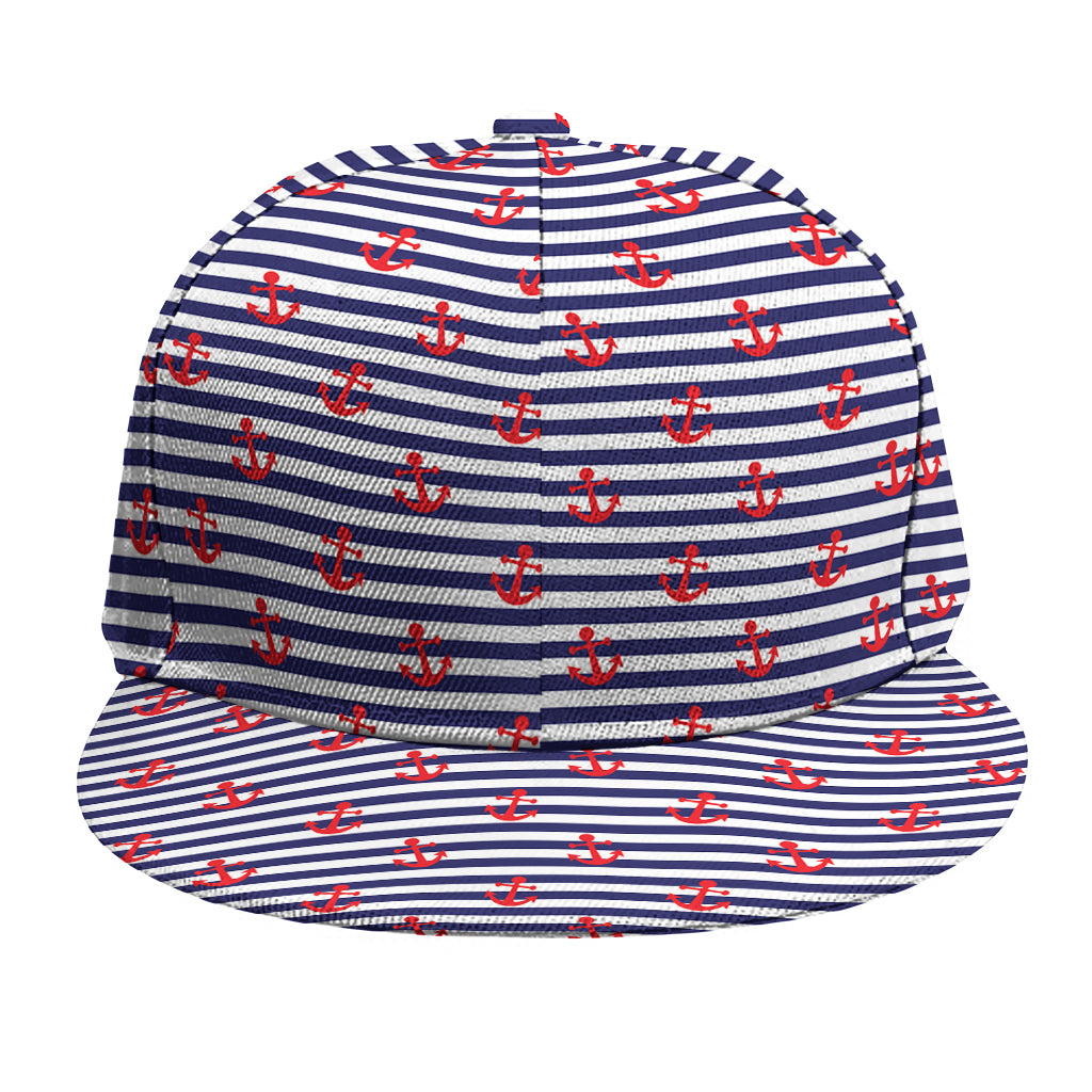 Blue Striped Nautical Anchor Print Snapback Cap