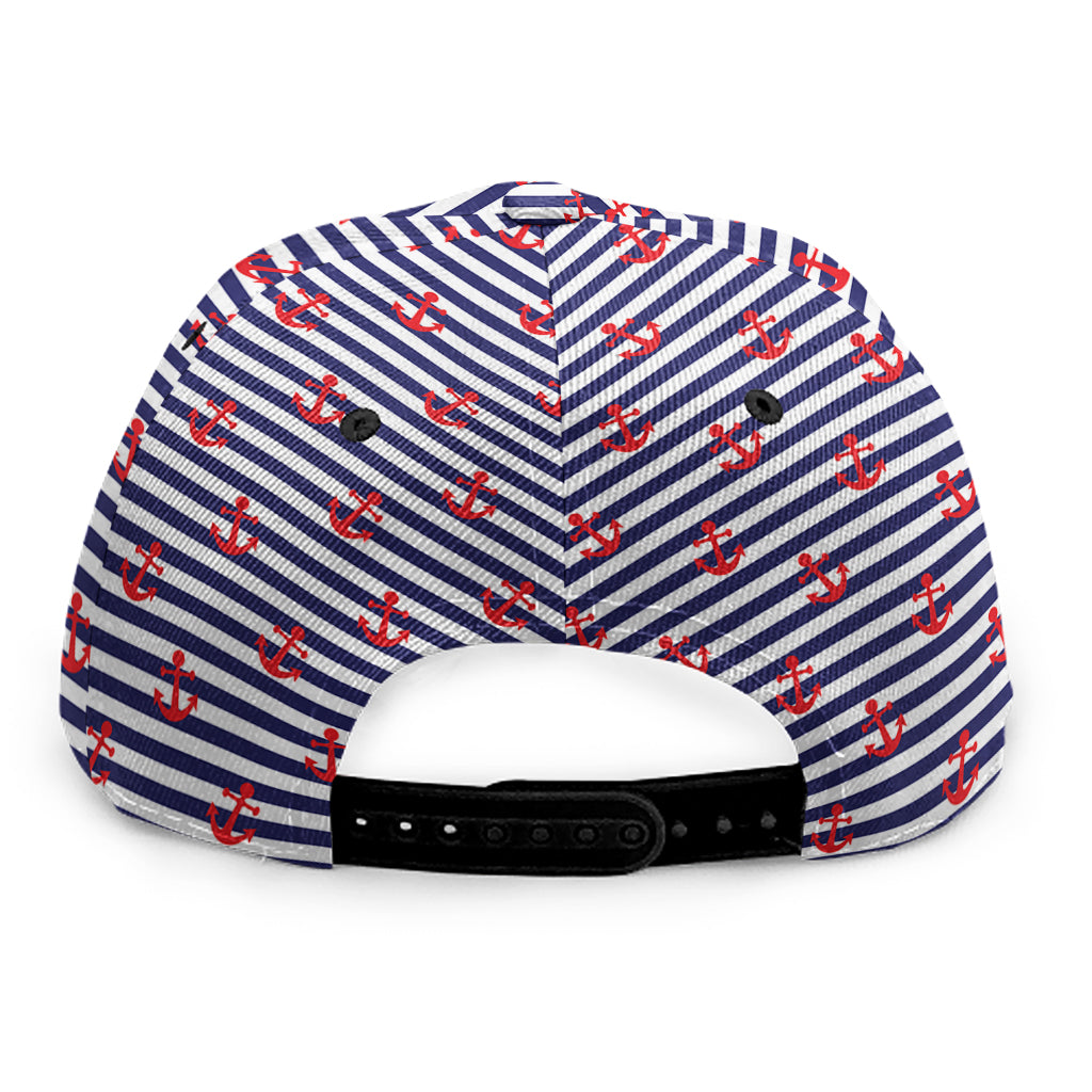 Blue Striped Nautical Anchor Print Snapback Cap