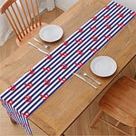 Blue Striped Nautical Anchor Print Table Runner