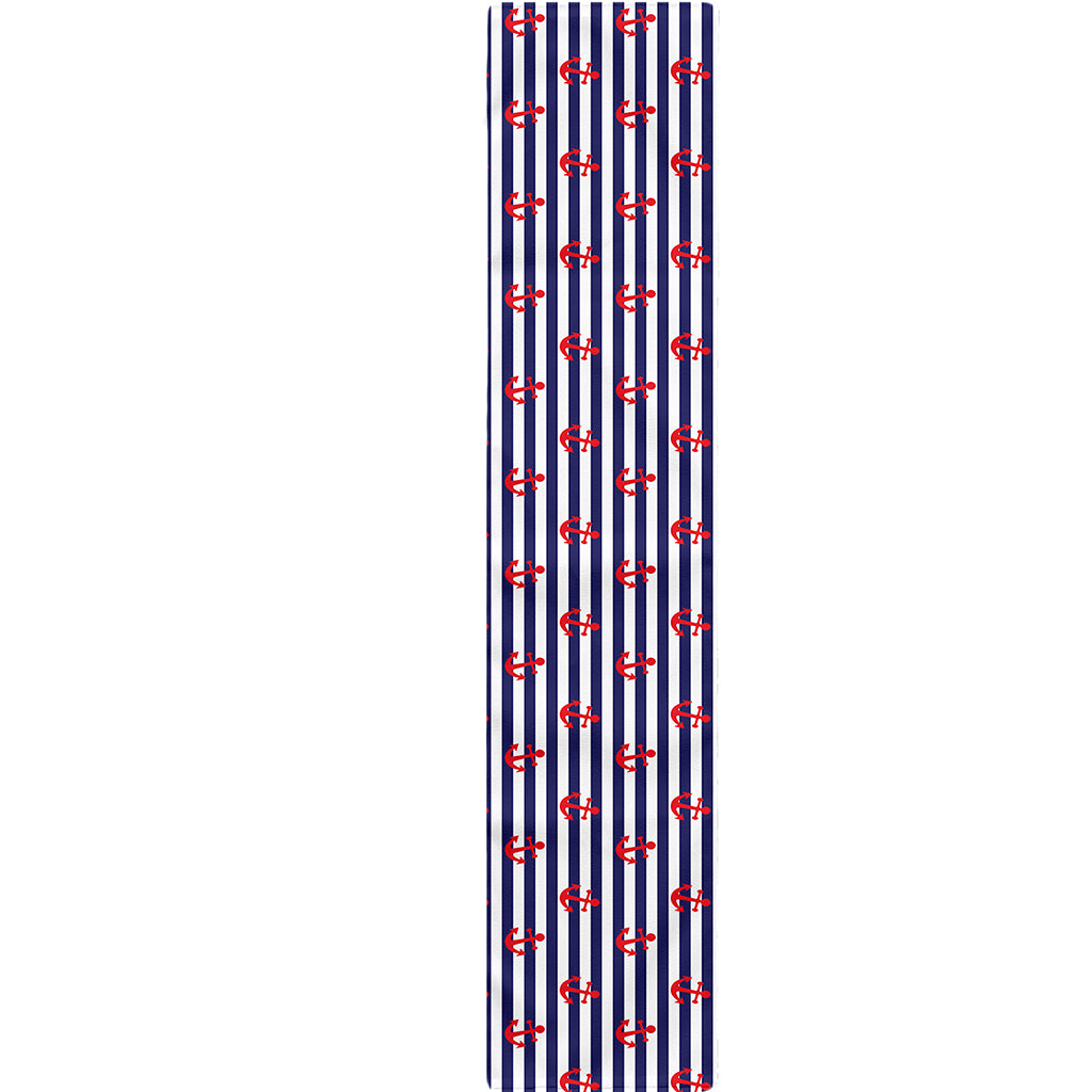 Blue Striped Nautical Anchor Print Table Runner