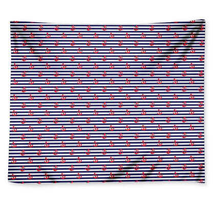 Blue Striped Nautical Anchor Print Tapestry