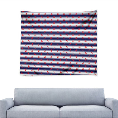 Blue Striped Nautical Anchor Print Tapestry