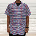 Blue Striped Nautical Anchor Print Textured Short Sleeve Shirt