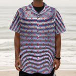 Blue Striped Nautical Anchor Print Textured Short Sleeve Shirt