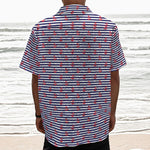 Blue Striped Nautical Anchor Print Textured Short Sleeve Shirt