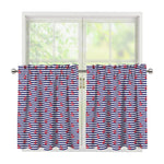 Blue Striped Nautical Anchor Print Tier Curtains