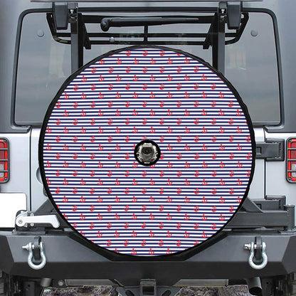Blue Striped Nautical Anchor Print Tire Cover With Camera Hole