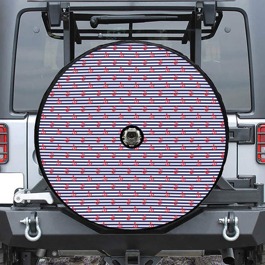Blue Striped Nautical Anchor Print Tire Cover With Camera Hole