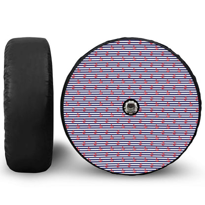 Blue Striped Nautical Anchor Print Tire Cover With Camera Hole
