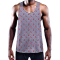 Blue Striped Nautical Anchor Print Men's Workout Tank Top