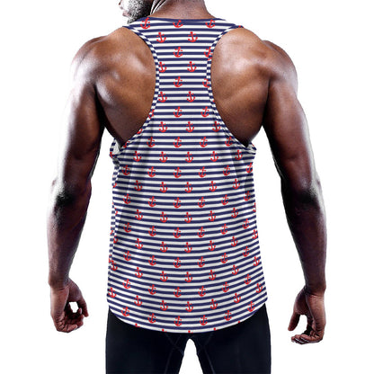 Blue Striped Nautical Anchor Print Training Tank Top