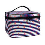 Blue Striped Nautical Anchor Print Travel Makeup Bag