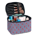 Blue Striped Nautical Anchor Print Travel Makeup Bag