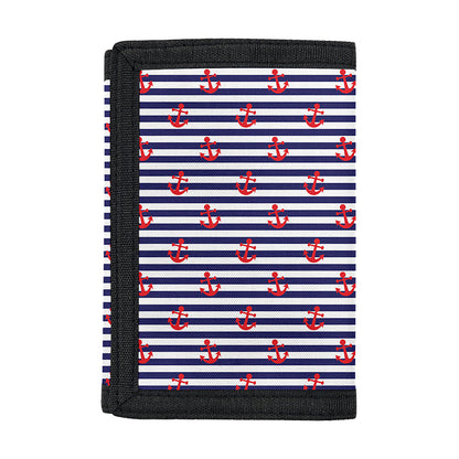 Blue Striped Nautical Anchor Print Trifold Wallet