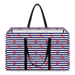 Blue Striped Nautical Anchor Print Utility Tote Bag