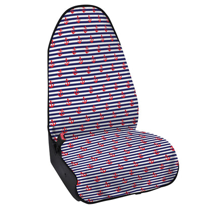 Blue Striped Nautical Anchor Print Waterproof Car Seat Cover