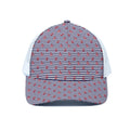 Blue Striped Nautical Anchor Print White Mesh Trucker Hat
