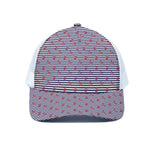 Blue Striped Nautical Anchor Print White Mesh Trucker Cap