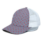 Blue Striped Nautical Anchor Print White Mesh Trucker Cap