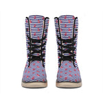 Blue Striped Nautical Anchor Print Winter Boots