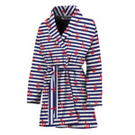 Blue Striped Nautical Anchor Print Women's Bathrobe