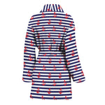 Blue Striped Nautical Anchor Print Women's Bathrobe