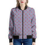 Blue Striped Nautical Anchor Print Women's Bomber Jacket