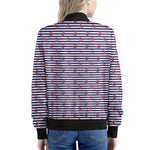 Blue Striped Nautical Anchor Print Women's Bomber Jacket