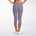 Blue Striped Nautical Anchor Print Women's Capri Leggings