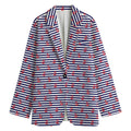 Blue Striped Nautical Anchor Print Women's Cotton Blazer