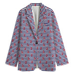 Blue Striped Nautical Anchor Print Women's Cotton Blazer