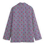 Blue Striped Nautical Anchor Print Women's Cotton Blazer