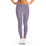 Blue Striped Nautical Anchor Print Women's Leggings