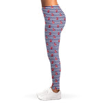 Blue Striped Nautical Anchor Print Women's Leggings