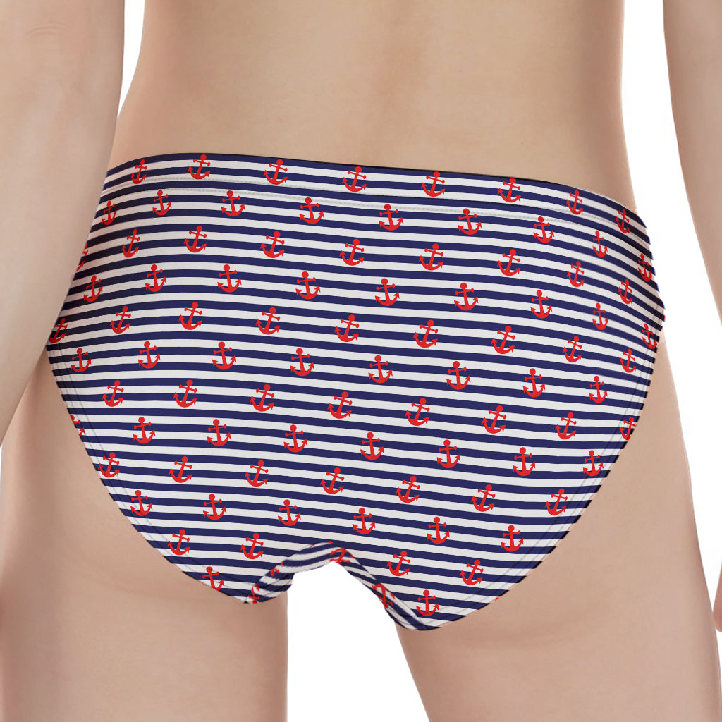 Blue Striped Nautical Anchor Print Women's Panties