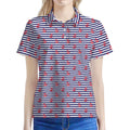 Blue Striped Nautical Anchor Print Women's Polo Shirt