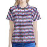 Blue Striped Nautical Anchor Print Women's Polo Shirt