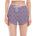 Blue Striped Nautical Anchor Print Women's Split Running Shorts