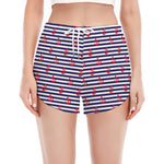 Blue Striped Nautical Anchor Print Women's Split Running Shorts