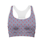 Blue Striped Nautical Anchor Print Women's Sports Bra