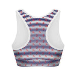 Blue Striped Nautical Anchor Print Women's Sports Bra