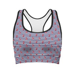 Blue Striped Nautical Anchor Print Women's Sports Bra