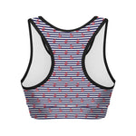 Blue Striped Nautical Anchor Print Women's Sports Bra