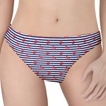 Blue Striped Nautical Anchor Print Women's Thong