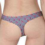 Blue Striped Nautical Anchor Print Women's Thong