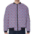 Blue Striped Nautical Anchor Print Zip Sleeve Bomber Jacket