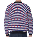 Blue Striped Nautical Anchor Print Zip Sleeve Bomber Jacket