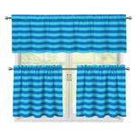 Blue Striped Pattern Print 3 Piece Kitchen Curtains