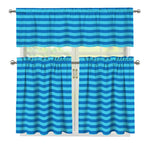 Blue Striped Pattern Print 3 Piece Kitchen Curtains
